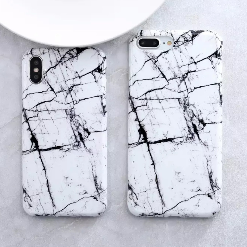 WHITE SOFT SILICONE MARBLE IPHONE 7 8 PLUS CASE - Picture 3 of 4